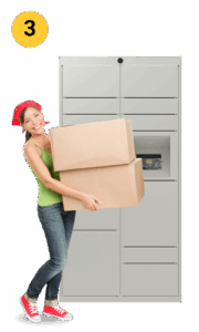Woman picking up her packages from the Luxer One smart package lockers