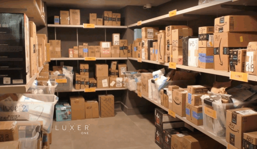 Parcels organized in a smart package room from Luxer One