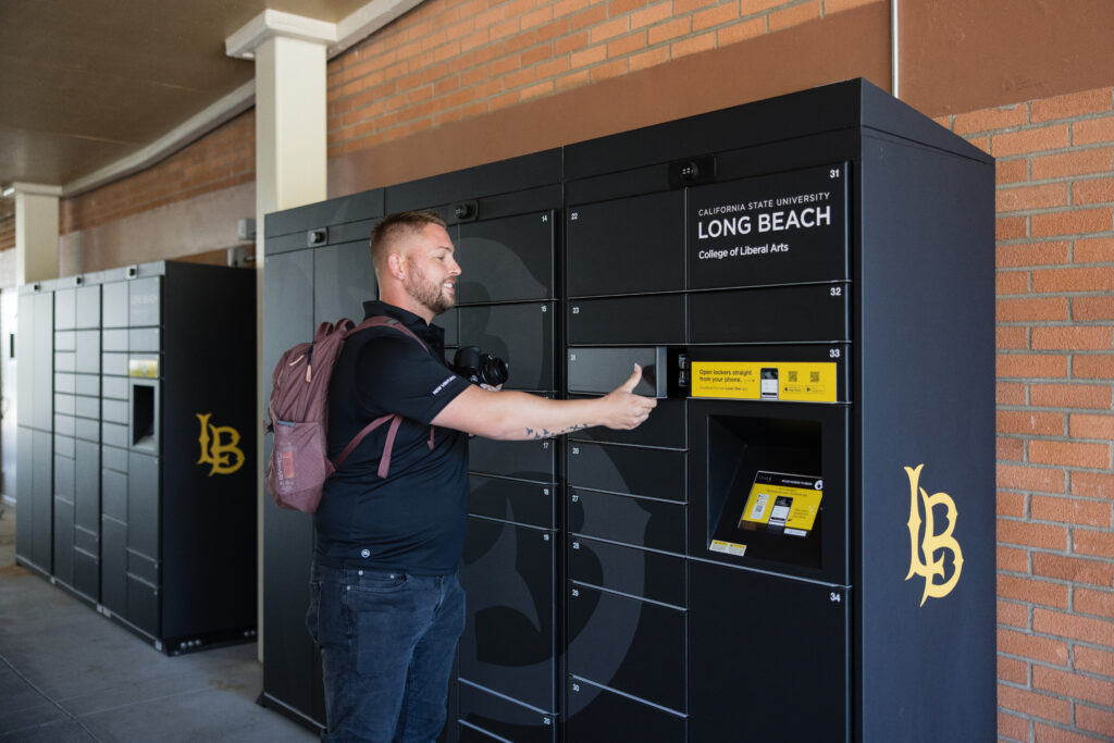 Student using smart locker on university campus