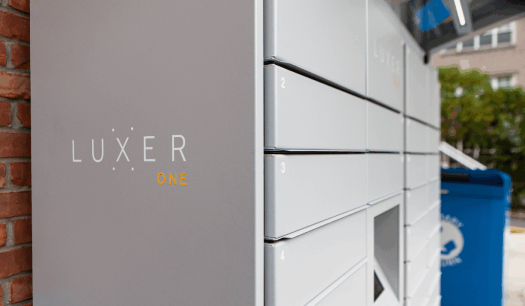 Luxer One grey outdoor smart locker side view