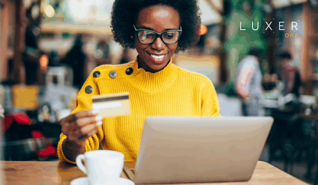 woman online shopping with credit card