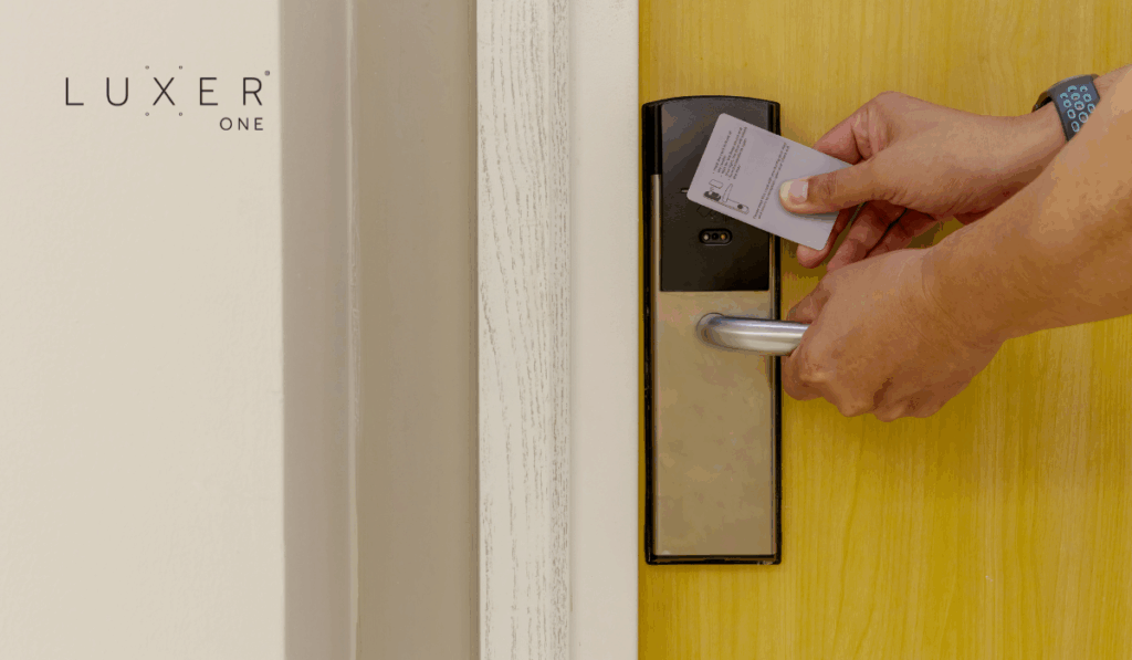 hotel check in yellow door key card