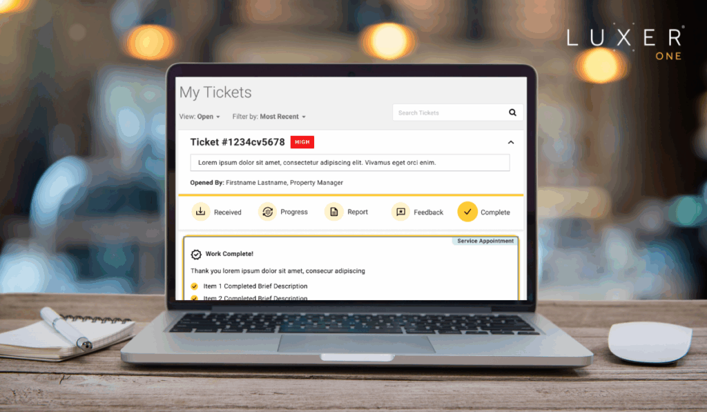 Status tracking on the Luxer One Property Dashboard