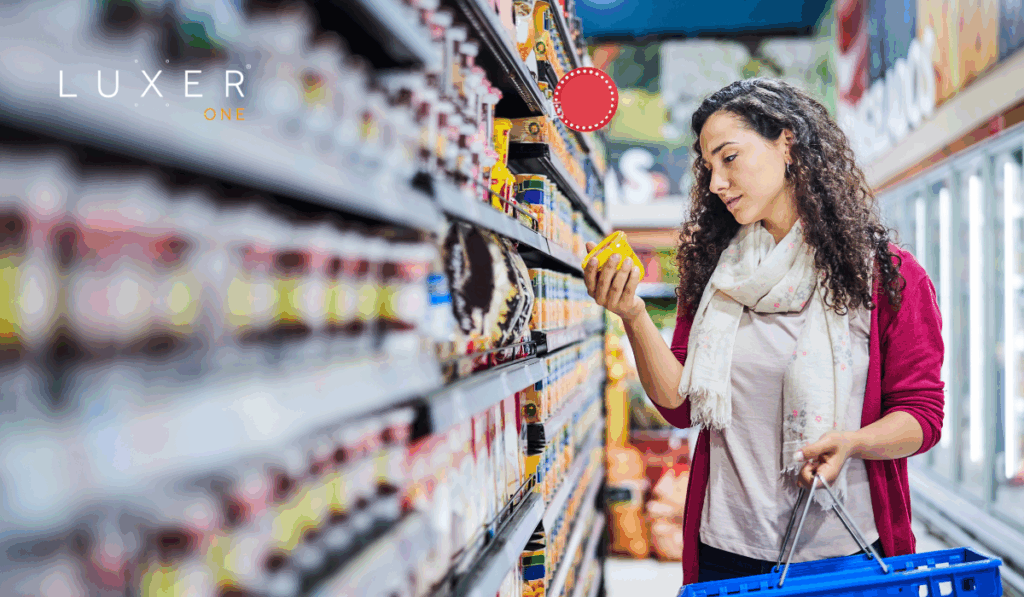 woman shopping in grocery store aisle