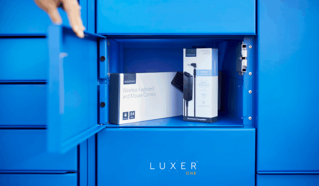 Customer picking up BOPIS order from smart lockers