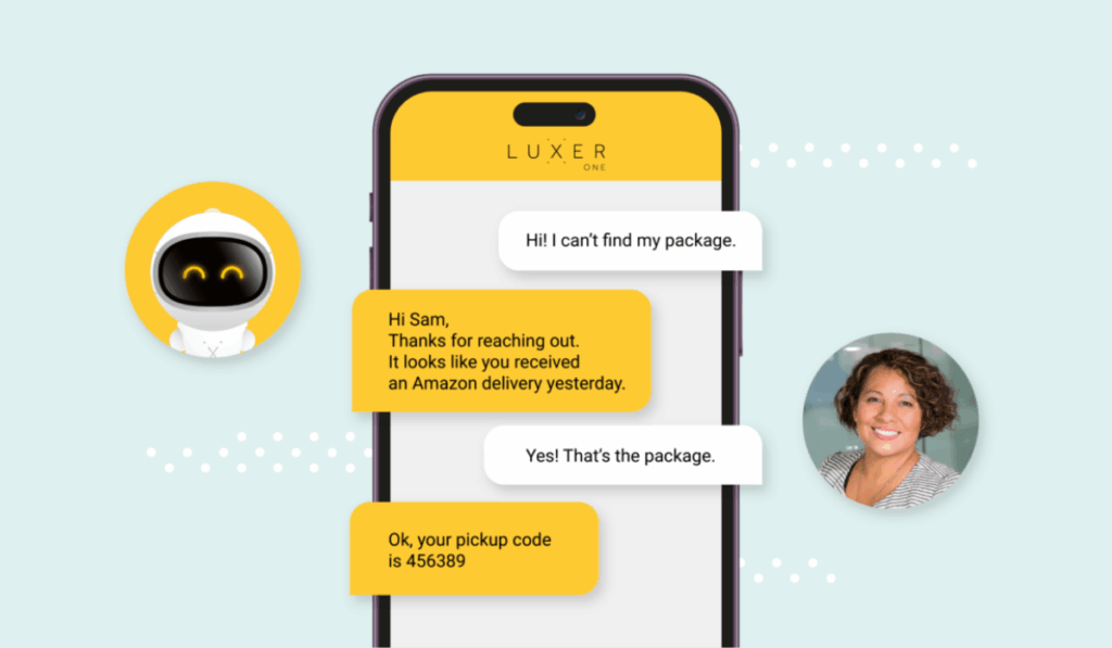 Luxer One chat bot example finding a residents package