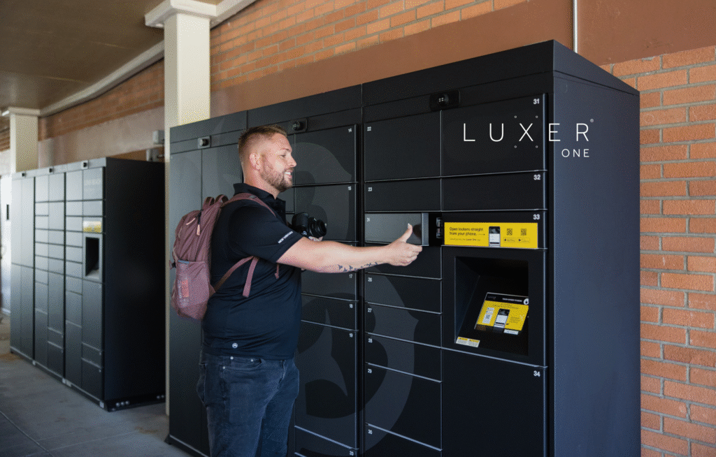 Student using smart locker on university campus