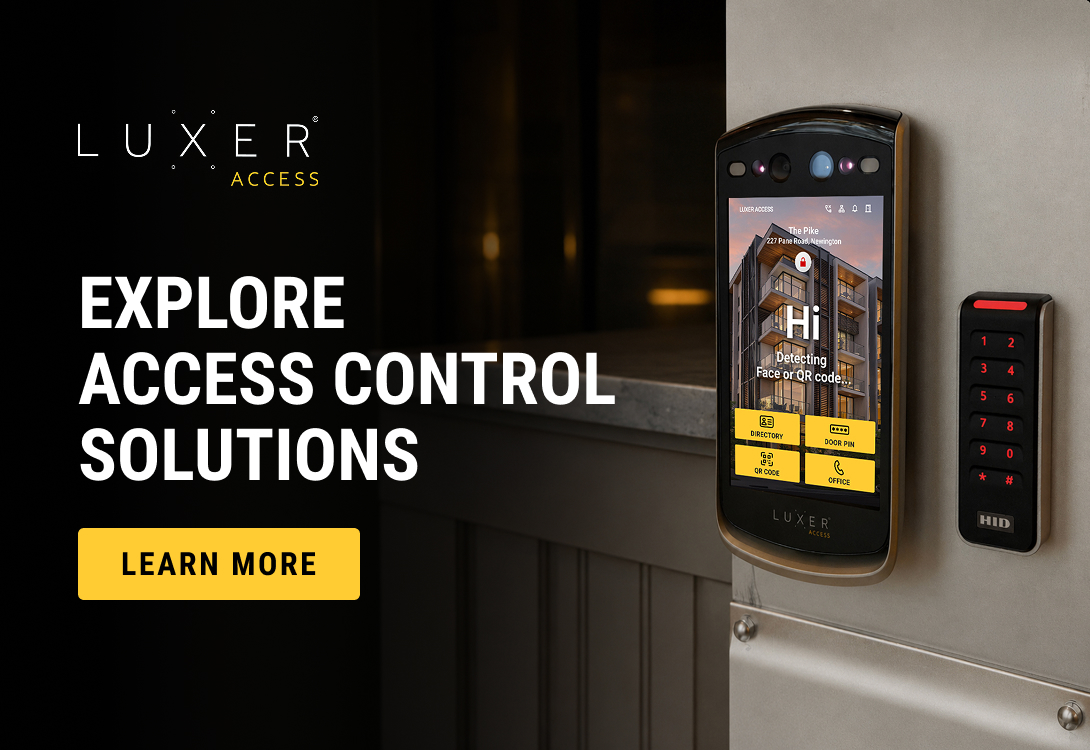 Explore Luxer Access control solutions featuring a video intercom and entry keypad.